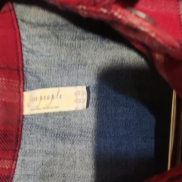 FREE PEOPLE. Medium long sleeve plaid and denim - Picture 2 of 4